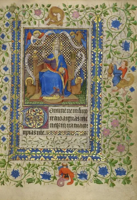 Framed Print : The Lord Enthroned between the Altars of the New and Old Law; Book of Hours, about 1410. Creator: Unknown Framed Print : The Lord Enthroned between the Altars of the New and Old Law; Book of Hours, about 1410. Creator: Unknown