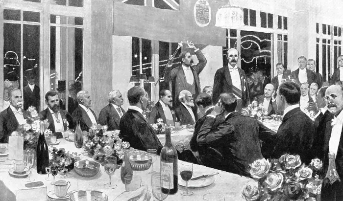 Framed Print : Lord Grey replying to the toast of the evening at the Dominion Day Banquet at the White City, 1909. Creator: Amedee Forestier Framed Print : Lord Grey replying to the toast of the evening at the Dominion Day Banquet at the White City, 1909. Creator: Amedee Forestier