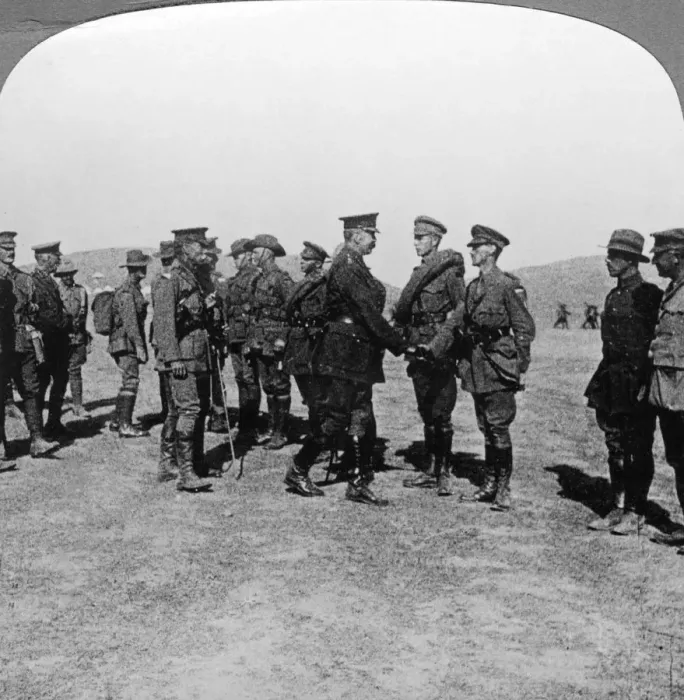 Framed Print : Lord Kitchener praises troops for their assaults at the Dardanelles, World War I, 1915-1916. Artist: Realistic Travels Publishers Framed Print : Lord Kitchener praises troops for their assaults at the Dardanelles, World War I, 1915-1916. Artist: Realistic Travels Publishers