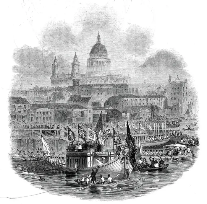 Framed Print : The Lord Mayor taking water at the New Pier, Blackfriars Bridge, 1845 Framed Print : The Lord Mayor taking water at the New Pier, Blackfriars Bridge, 1845