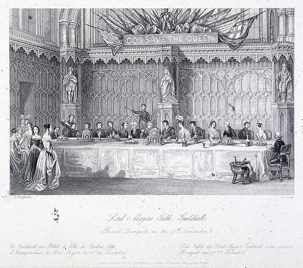 Lord Mayors Banquet, Guildhall, London, c1856. Artist: J Shury