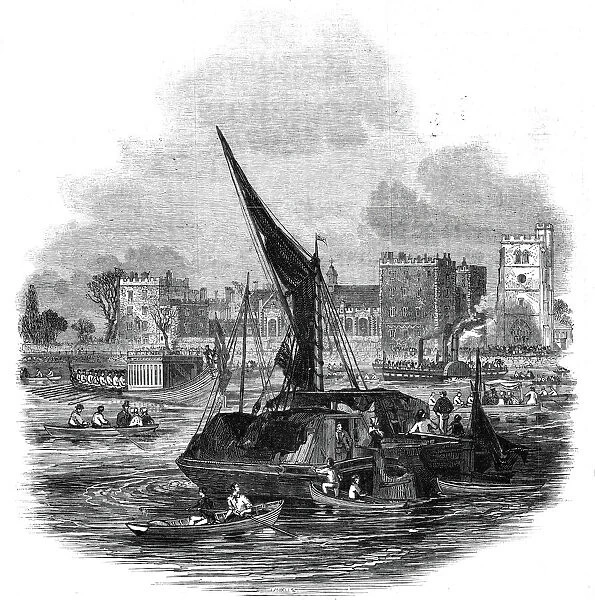 Lord Mayors Day - the Stationers Companys barge at Lambeth Palace, 1845