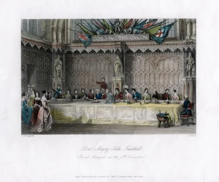Framed Print : The Lord Mayors table, grand banquet, Guildhall, City of London, 19th century Artist: J Shury Framed Print : The Lord Mayors table, grand banquet, Guildhall, City of London, 19th century Artist: J Shury