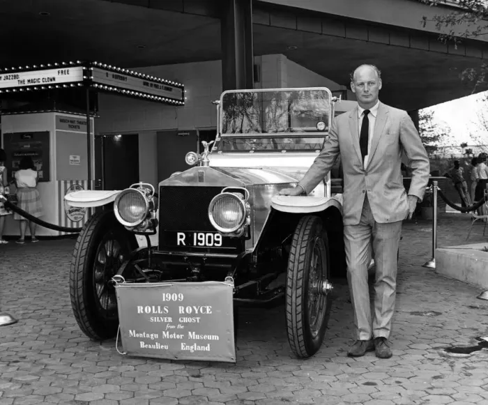 Framed Print : Lord Montagu with 1909 Rolls - Royce Silver Ghost at 1964 Worlds Fair, New York. Creator: Unknown Framed Print : Lord Montagu with 1909 Rolls - Royce Silver Ghost at 1964 Worlds Fair, New York. Creator: Unknown
