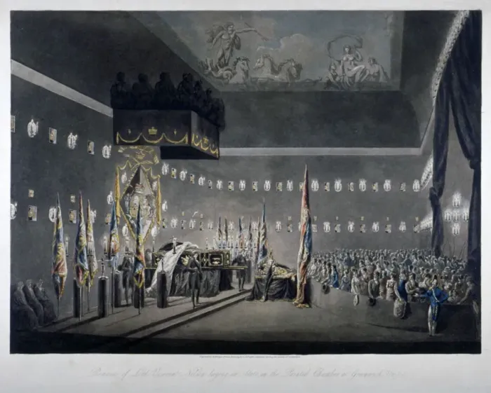 Framed Print : Lord Nelson lying in state in the painted chamber at Greenwich Hospital, London, 1806 Framed Print : Lord Nelson lying in state in the painted chamber at Greenwich Hospital, London, 1806