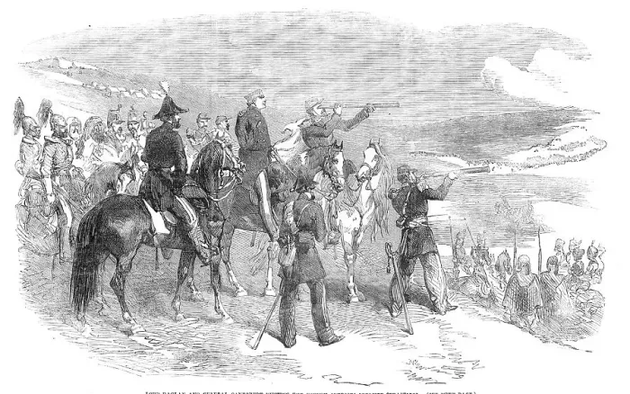Framed Print : Lord Raglan and General Canrobert visiting the French Outposts opposite Sebastopol, 1854. Creator: Unknown Framed Print : Lord Raglan and General Canrobert visiting the French Outposts opposite Sebastopol, 1854. Creator: Unknown