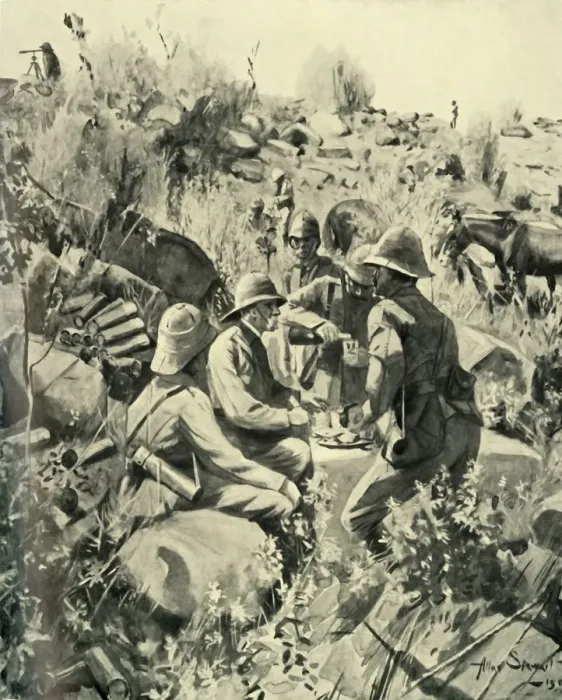 Framed Print : Lord Roberts and Staff at Lunch on the Veldt, (1901). Creator: Unknown Framed Print : Lord Roberts and Staff at Lunch on the Veldt, (1901). Creator: Unknown