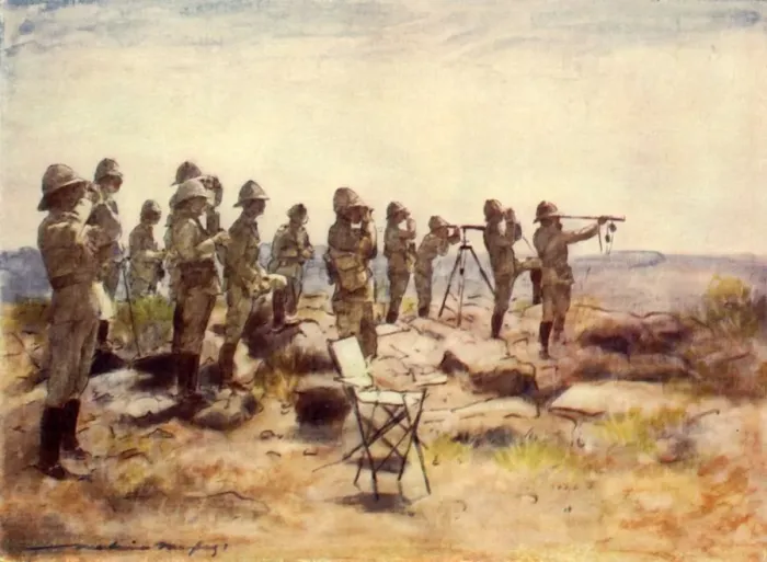 Framed Print : Lord Roberts and Staff Watching the Battle of Osfontein, 1900, (1901). Creator: Mortimer L Menpes Framed Print : Lord Roberts and Staff Watching the Battle of Osfontein, 1900, (1901). Creator: Mortimer L Menpes