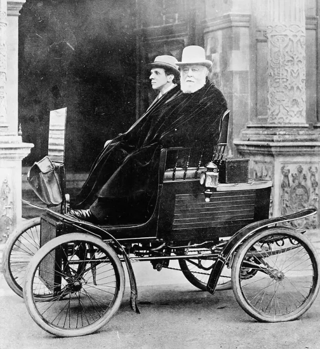 Framed Print : Lord Salisbury aboard a Locomobile steam car, (c1902?) Framed Print : Lord Salisbury aboard a Locomobile steam car, (c1902?)
