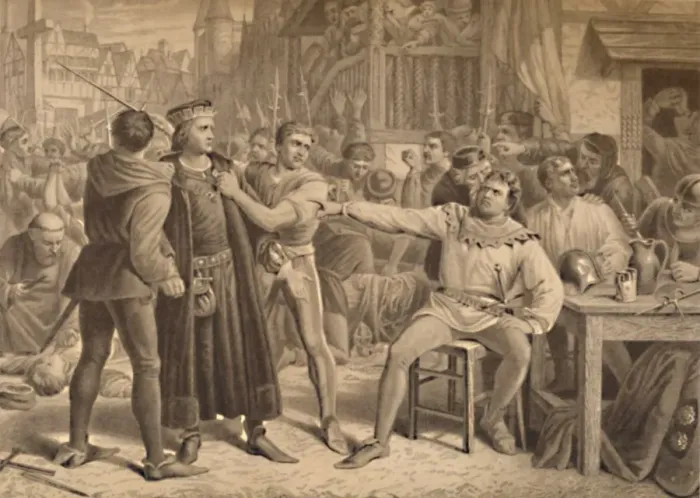 Framed Print : Lord Saye and Sele Brought Before Jack Cade, 1886. Artist: W Ridgway Framed Print : Lord Saye and Sele Brought Before Jack Cade, 1886. Artist: W Ridgway