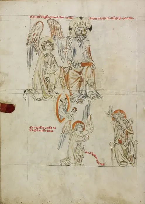 Framed Print : The Lord Sending out Gabriel: The Annunciation; Vita beatae Hedwigis, 1353. Creator: Unknown Framed Print : The Lord Sending out Gabriel: The Annunciation; Vita beatae Hedwigis, 1353. Creator: Unknown