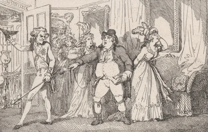 Framed Print : Lord Tellamar Rudely Dismissed by Squire Western, from The History of Tom Jones Framed Print : Lord Tellamar Rudely Dismissed by Squire Western, from The History of Tom Jones