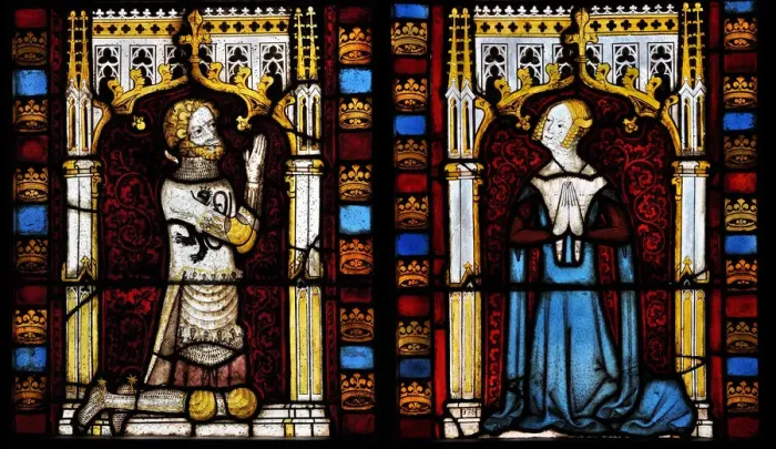 Framed Print : A lord and his wife, Mid of the 14th cen Artist: Netherlandish master Framed Print : A lord and his wife, Mid of the 14th cen Artist: Netherlandish master