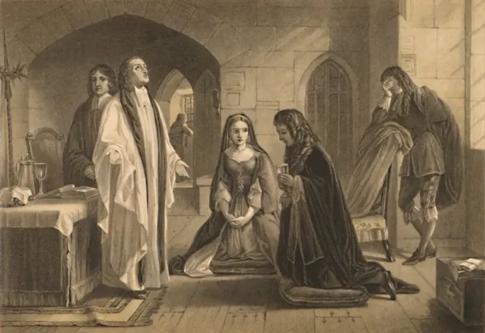 Framed Print : Lord William Russell Receiving the Sacrament, 1886. Artist: Robert Anderson Framed Print : Lord William Russell Receiving the Sacrament, 1886. Artist: Robert Anderson