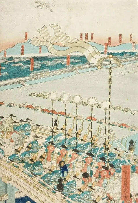Framed Print : Lord Yoritomo Traveling to Kyoto in the First Year of Kenkyu Period (circa 1285), 1862. Creator: Sadahide Utagawa Framed Print : Lord Yoritomo Traveling to Kyoto in the First Year of Kenkyu Period (circa 1285), 1862. Creator: Sadahide Utagawa