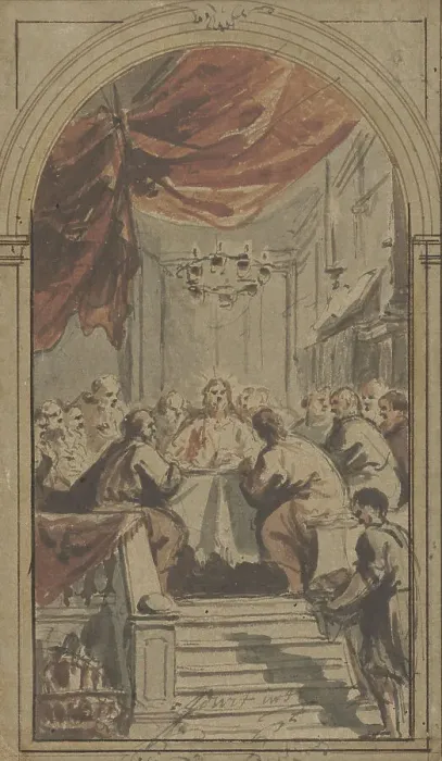 Framed Print : The Lord's Supper, presented in the upper room, c.1705-c.1754. Creator: Jacob de Wit Framed Print : The Lord's Supper, presented in the upper room, c.1705-c.1754. Creator: Jacob de Wit