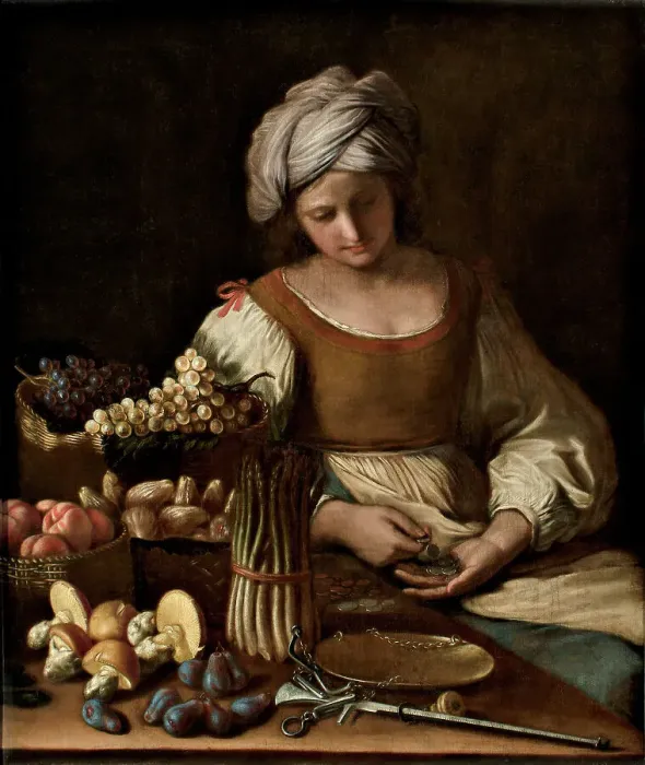 Framed Print : L'Ortolana (The Vegetable Vendor), 1655. Creator: Guercino (1591-1666) Framed Print : L'Ortolana (The Vegetable Vendor), 1655. Creator: Guercino (1591-1666)