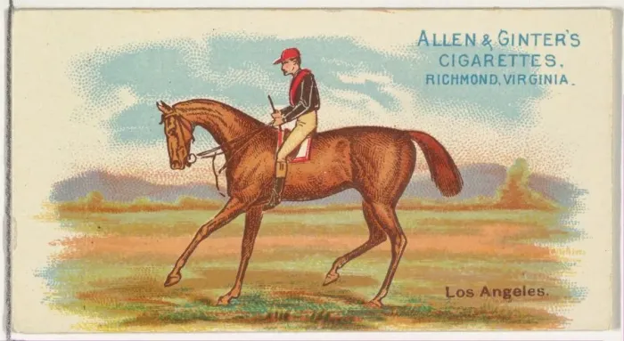 Framed Print : Los Angeles, from The Worlds Racers series (N32) for Allen & Ginter Cigarettes, 1888 Framed Print : Los Angeles, from The Worlds Racers series (N32) for Allen & Ginter Cigarettes, 1888