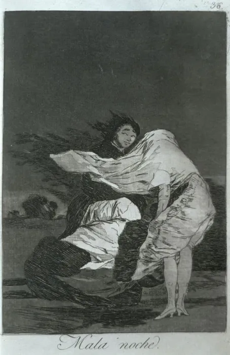 Framed Print : Los Caprichos, series of etchings by Francisco de Goya (1746-1828), plate 36: Mala noche