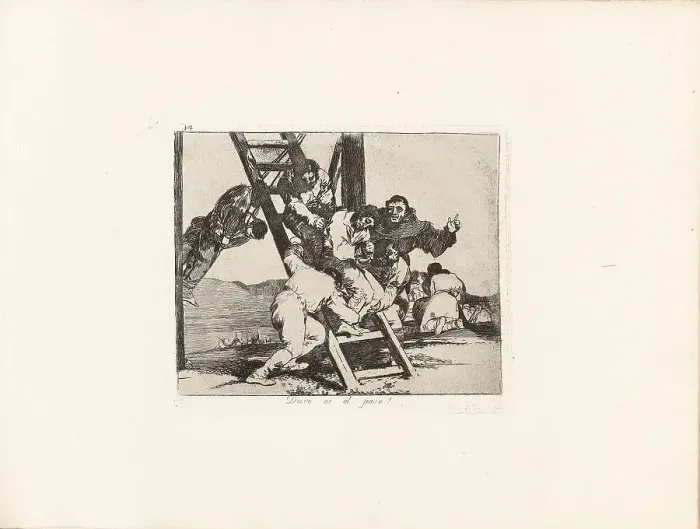 Framed Print : Los Desastres de la Guerra (The Disasters of War), Plate 14: Duro es el paso! (The way is... 1810s. Creator: Goya, Francisco, de (1746-1828) Framed Print : Los Desastres de la Guerra (The Disasters of War), Plate 14: Duro es el paso! (The way is... 1810s. Creator: Goya, Francisco, de (1746-1828)