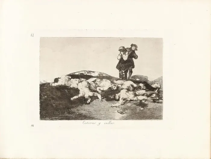 Framed Print : Los Desastres de la Guerra (The Disasters of War), Plate 18: Enterrar y callar (Bury them... 1810s. Creator: Goya, Francisco, de (1746-1828) Framed Print : Los Desastres de la Guerra (The Disasters of War), Plate 18: Enterrar y callar (Bury them... 1810s. Creator: Goya, Francisco, de (1746-1828)