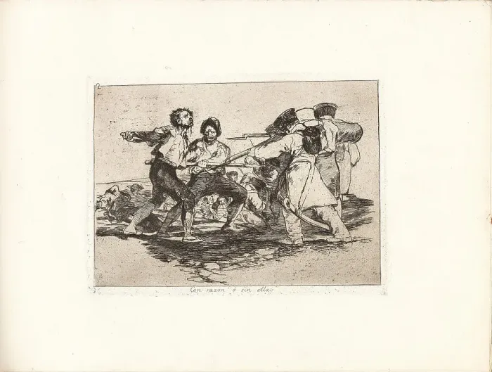 Framed Print : Los Desastres de la Guerra (The Disasters of War), Plate 2: Con razon ó sin ella... 1810s. Creator: Goya, Francisco, de (1746-1828) Framed Print : Los Desastres de la Guerra (The Disasters of War), Plate 2: Con razon ó sin ella... 1810s. Creator: Goya, Francisco, de (1746-1828)