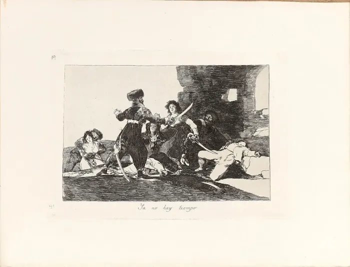 Framed Print : Los Desastres de la Guerra (The Disasters of War), Plate 19: Ya no hay tiempo... 1810s. Creator: Goya, Francisco, de (1746-1828) Framed Print : Los Desastres de la Guerra (The Disasters of War), Plate 19: Ya no hay tiempo... 1810s. Creator: Goya, Francisco, de (1746-1828)