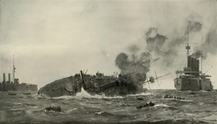 Framed Print : The Loss of the Aboukir, Hogue, and Cressy, (1919) Framed Print : The Loss of the Aboukir, Hogue, and Cressy, (1919)