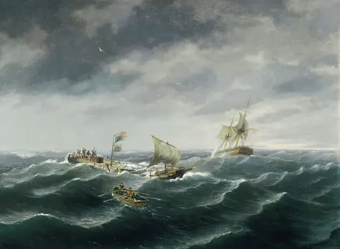Framed Print : Loss of the Schooner John S. Spence of Norfolk, Virginia, 2d view-Rescue of the Survivors... 1833 Creator: Thomas Birch Framed Print : Loss of the Schooner John S. Spence of Norfolk, Virginia, 2d view-Rescue of the Survivors... 1833 Creator: Thomas Birch