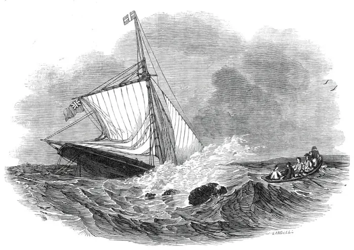 Framed Print : Loss of the yacht Vectis, off Bognor, 1845. Creator: Ebenezer Landells Framed Print : Loss of the yacht Vectis, off Bognor, 1845. Creator: Ebenezer Landells