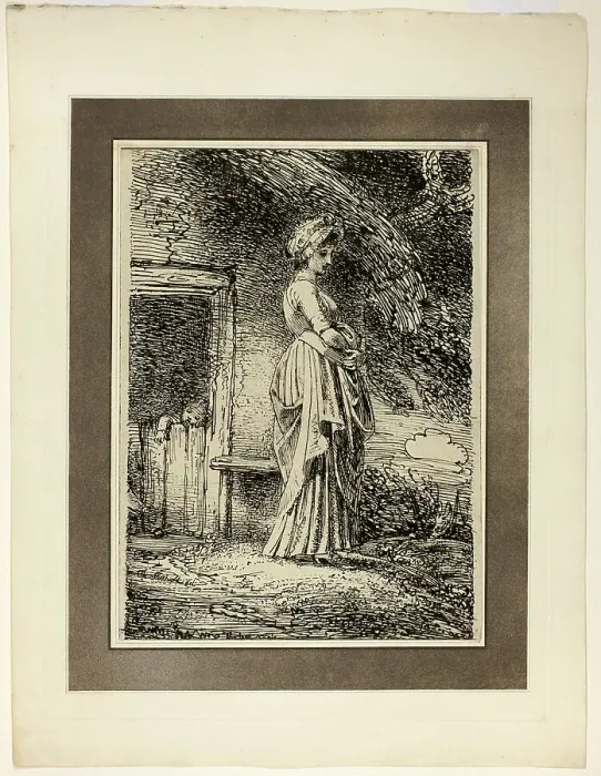 Framed Print : The Lost Apple, from the first issue of Specimens of Polyautography, 1803. Creator: Thomas Stothard