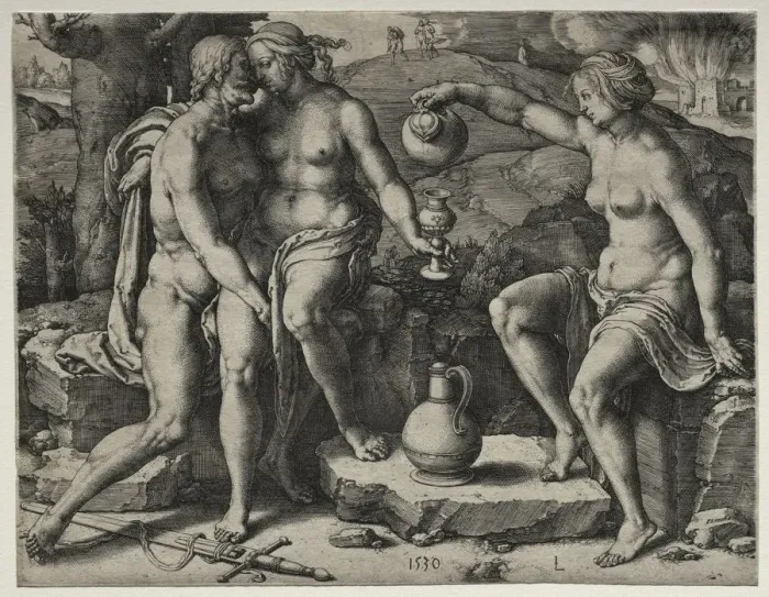 Framed Print : Lot and His Daughters, 1530. Creator: Lucas van Leyden (Dutch, 1494-1533) Framed Print : Lot and His Daughters, 1530. Creator: Lucas van Leyden (Dutch, 1494-1533)