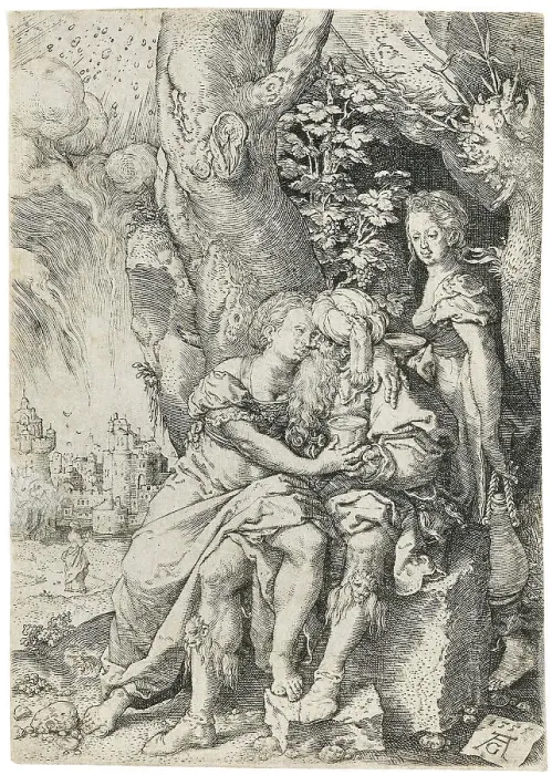 Framed Print : Lot and his Daughters, 1555. Creator: Aldegrever; Heinrich (1502-1560) Framed Print : Lot and his Daughters, 1555. Creator: Aldegrever; Heinrich (1502-1560)