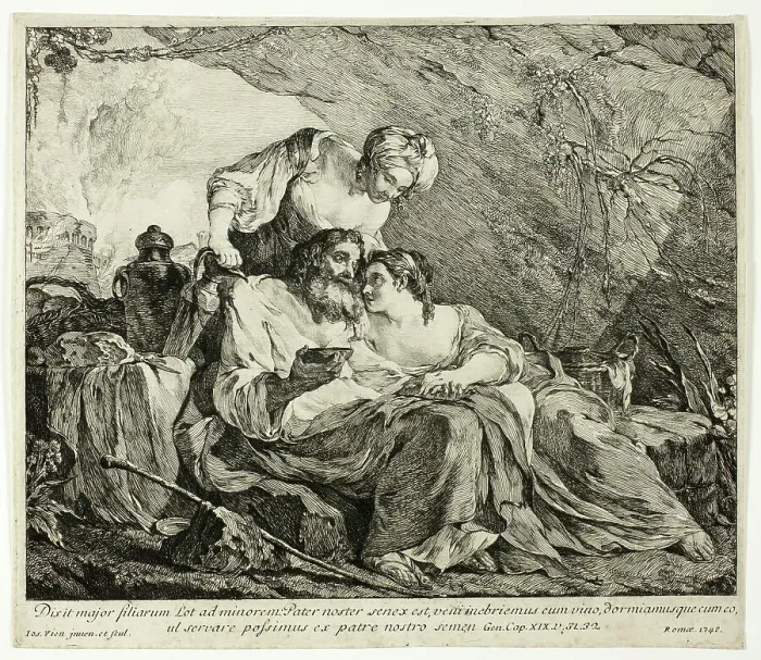 Framed Print : Lot and His Daughters, 1748. Creator: Joseph-Marie Vien the Elder Framed Print : Lot and His Daughters, 1748. Creator: Joseph-Marie Vien the Elder
