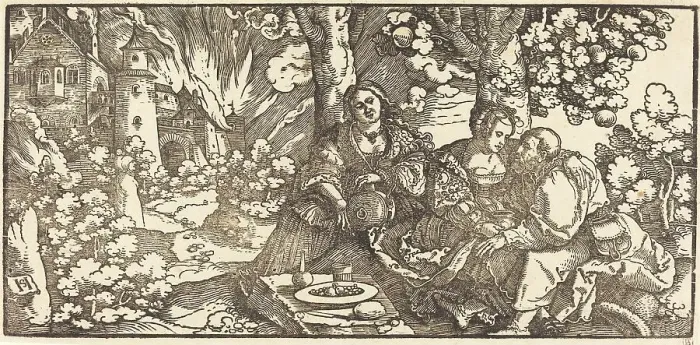 Framed Print : Lot and His Daughters, c. 1530. Creator: Hans Schäufelein the Elder Framed Print : Lot and His Daughters, c. 1530. Creator: Hans Schäufelein the Elder