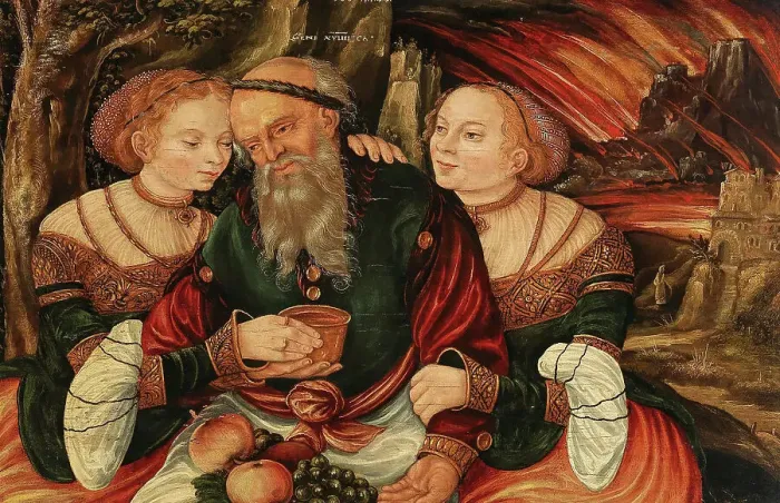 Framed Print : Lot and his Daughters, c. 1570. Creator: Thiem, Veit (?-ca 1574) Framed Print : Lot and his Daughters, c. 1570. Creator: Thiem, Veit (?-ca 1574)