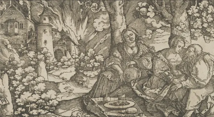 Framed Print : Lot and his Daughters, ca. 1530. Creator: Hans Schaufelein the Elder Framed Print : Lot and his Daughters, ca. 1530. Creator: Hans Schaufelein the Elder