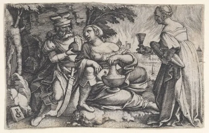 Framed Print : Lot and His Daughters. Creator: Georg Pencz Framed Print : Lot and His Daughters. Creator: Georg Pencz
