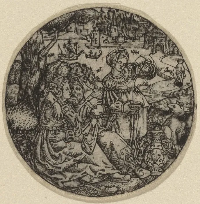 Framed Print : Lot and His Daughters. Creator: Master S Framed Print : Lot and His Daughters. Creator: Master S