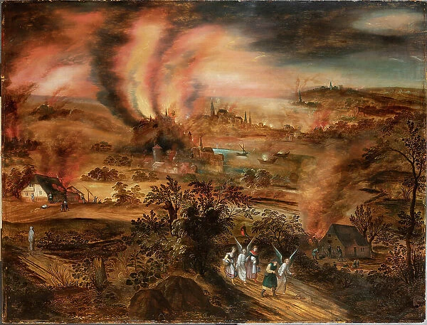 Lot and his daughters fleeing Sodom and Gomorrah, Early 17th century. Creator: Momper, Joos de, the Younger (1564-1635)