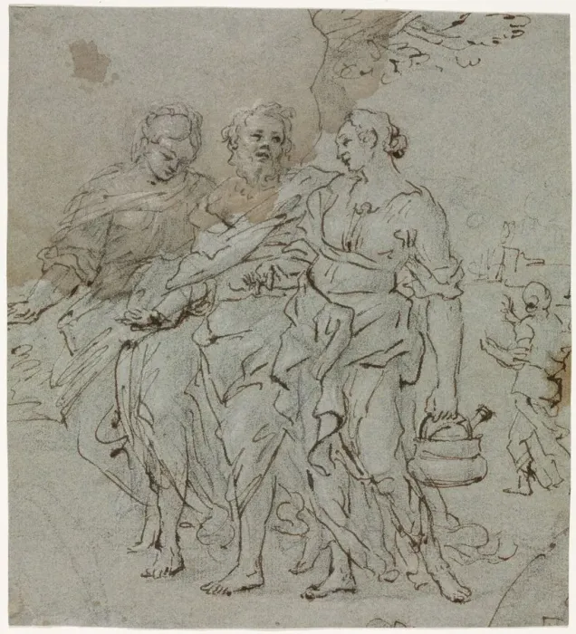 Framed Print : Lot and His Daughters (recto) Sketch for Lot and His Daughters (verso), 1600s. Creator Framed Print : Lot and His Daughters (recto) Sketch for Lot and His Daughters (verso), 1600s. Creator