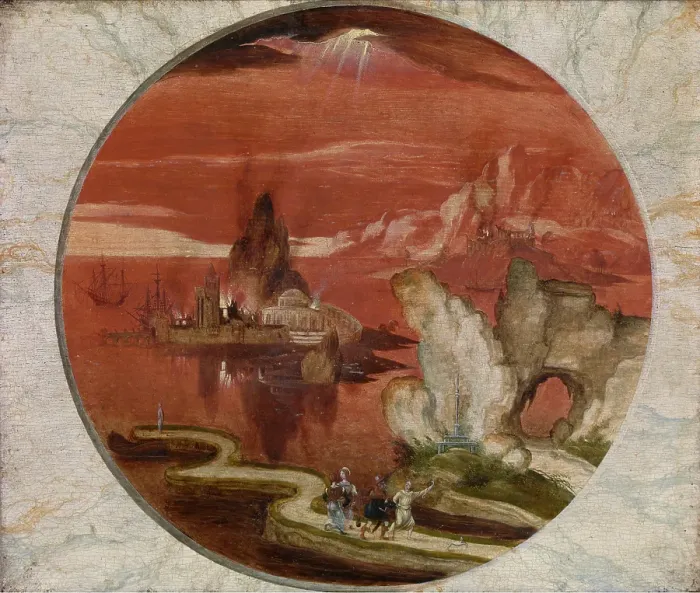 Framed Print : Lot and his Family Flee Sodom and Gomorrah. Creator: Joachim Patinir Framed Print : Lot and his Family Flee Sodom and Gomorrah. Creator: Joachim Patinir