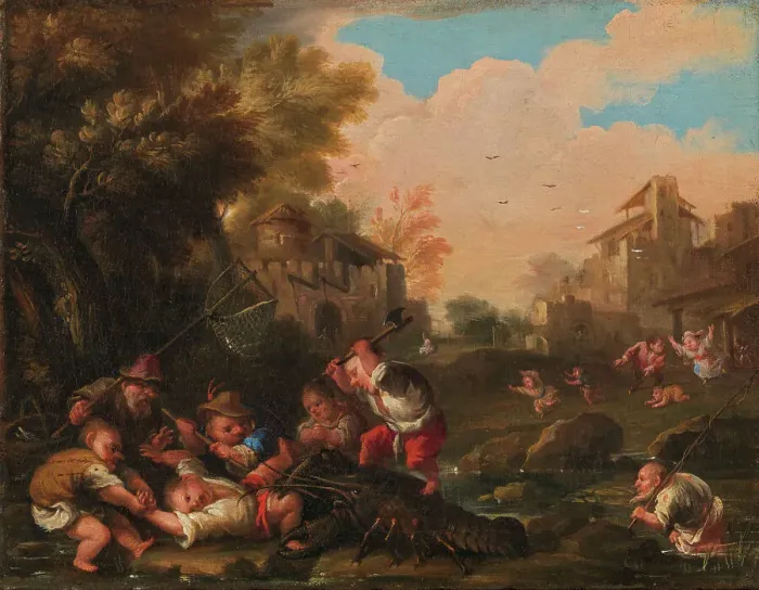 Framed Print : Lotta contro il gambero (Fight against the shrimp), c.1730-1740. Creator: Bocchi, Faustino (1659-1742) Framed Print : Lotta contro il gambero (Fight against the shrimp), c.1730-1740. Creator: Bocchi, Faustino (1659-1742)