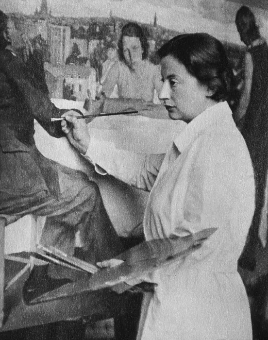 Framed Print : Lotte Laserstein painting her large work 'Evening over Potsdam', 1930. Creator: Debschitz-Kunowski, Wanda von (1870-1935) Framed Print : Lotte Laserstein painting her large work 'Evening over Potsdam', 1930. Creator: Debschitz-Kunowski, Wanda von (1870-1935)