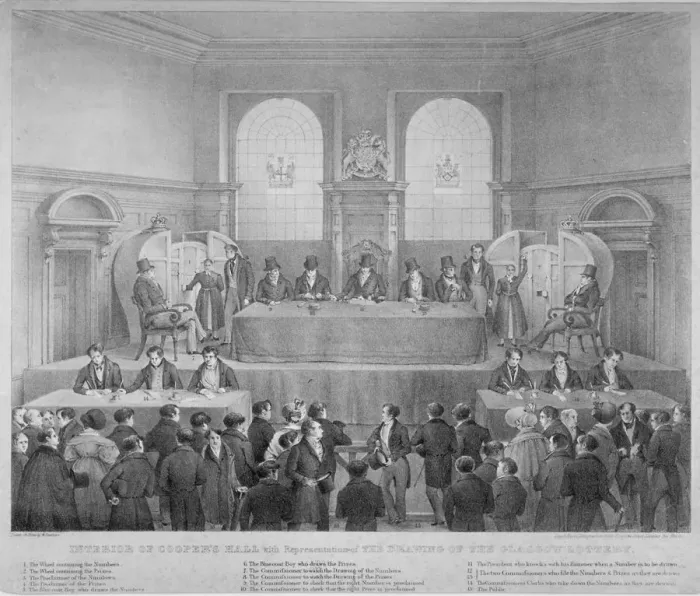 Framed Print : Lottery draw, Coopers Hall, City of London, 1825. Artist: Day & Haghe Framed Print : Lottery draw, Coopers Hall, City of London, 1825. Artist: Day & Haghe