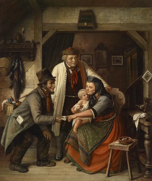 Framed Print : The lottery ticket seller. Creator: Schmitz, Philipp (1824-1887) Framed Print : The lottery ticket seller. Creator: Schmitz, Philipp (1824-1887)