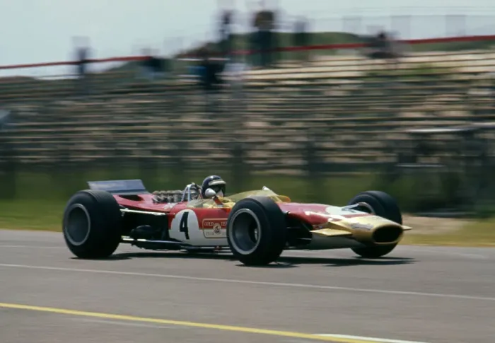 Framed Print : Lotus 49, Gold Leaf, driven by Jackie Oliver at the 1968 Dutch Grand Prix. Creator: Unknown Framed Print : Lotus 49, Gold Leaf, driven by Jackie Oliver at the 1968 Dutch Grand Prix. Creator: Unknown
