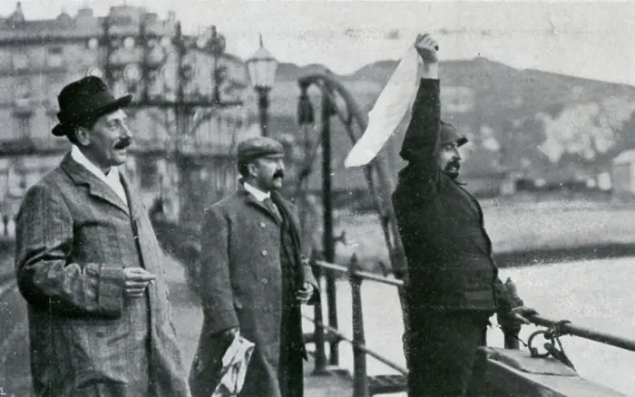 Framed Print : Louis Bleriot on the pier at Dover after his flight across the English Channel, 25 July 1909 Framed Print : Louis Bleriot on the pier at Dover after his flight across the English Channel, 25 July 1909