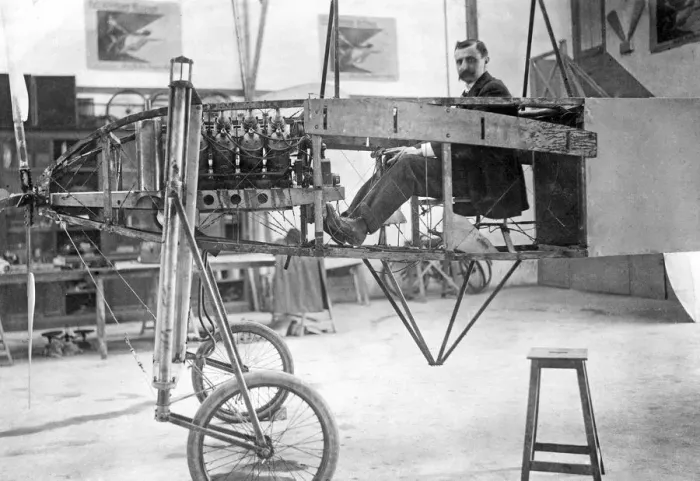 Framed Print : Louis Bleriot sitting in his monopolane, c. 1920 Framed Print : Louis Bleriot sitting in his monopolane, c. 1920