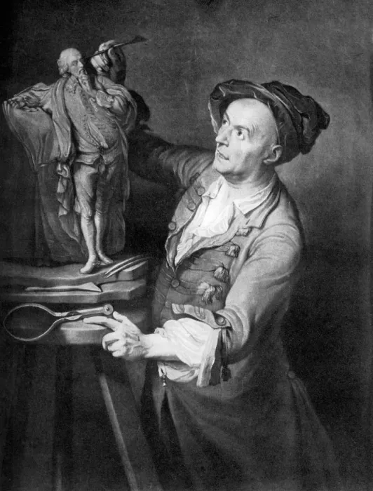 Framed Print : Louis Francois Roubiliac making a sculpture of Shakespeare, c1765, (1920s). Artist: David Martin